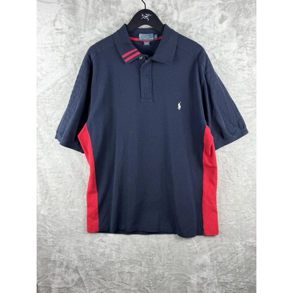 Polo Ralph Lauren Zip Snap Collar Polo Club Shirt Blue Mens Large Tall‎ Cotton